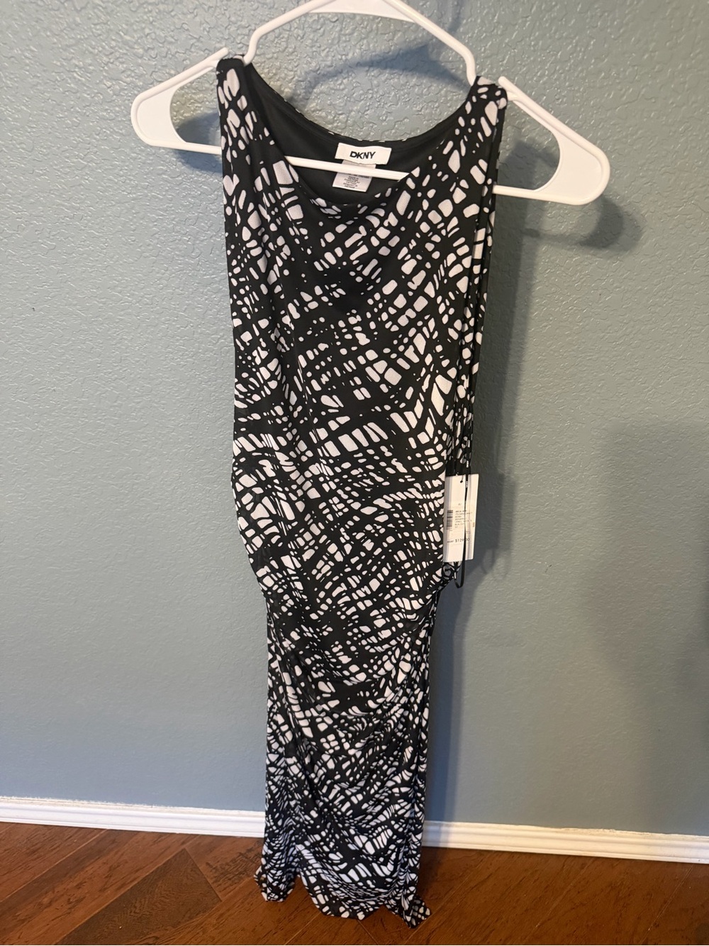 DKNY Black & White Printed Sleeveless Maxi dress size 12 NWT